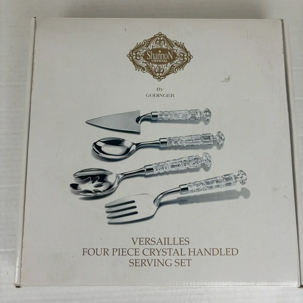 Shannon Crystal by GODINGER-Versailles Serving Set-4-pc crystal handles-NIB